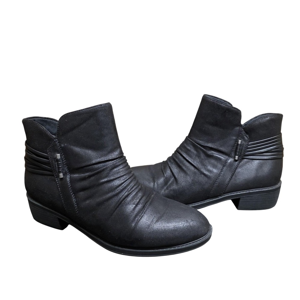 Baretraps Sazzie Boots Women 10W Black Ankle Zip Ruched Booties Comfort Low Heel